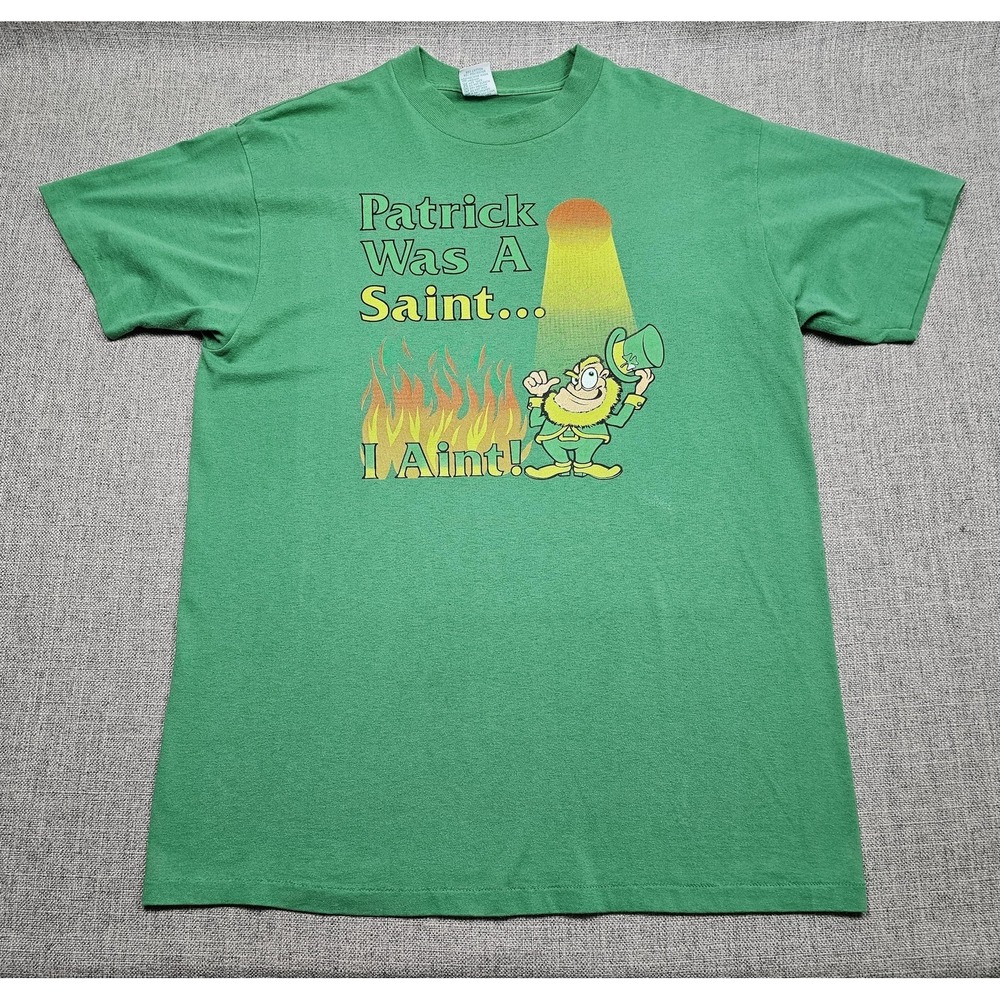 VINTAGE St Patricks Day Shirt Mens XL Green Leprechaun USA Funny